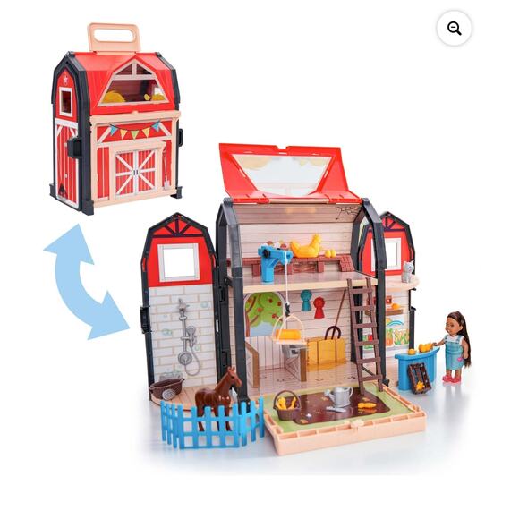 KidKraft Tote-ables Portable Barn Dollhouse with Doll Included, 30 Accessories - Picture 2 of 2